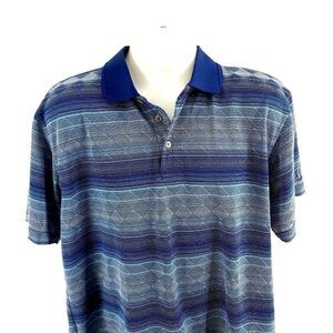 PGA Tour Large Blue Striped Textured Polyester Collared Polo‎ Shirt Short Sleeve